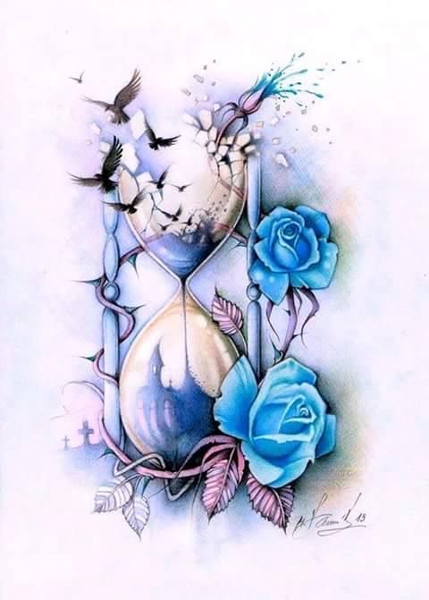 Poetress of Nowhere — Hourglass, birds and blue roses